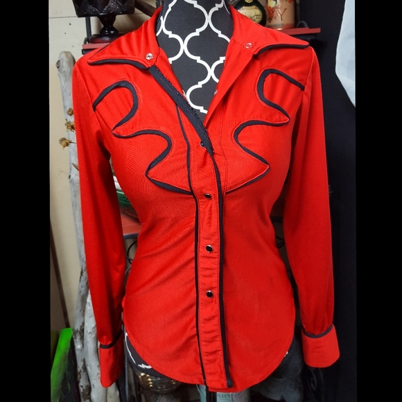 American Vintage Tops - Rockabilly wetsern collared snap button down shirt